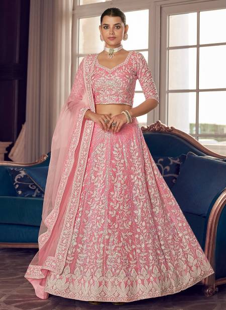 Light Pink Colour New Collection Fancy Wedding Wear Organza Heavy Latest Bridal Lehenga Choli 9409